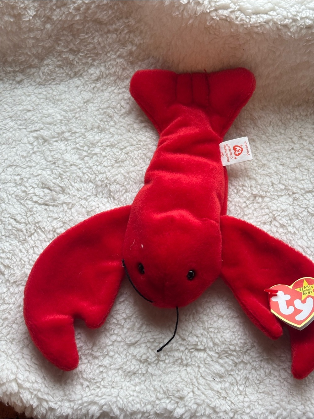 Ty Beanie Baby Pinchers the Lobster - Retired 1996 (4th Gen Hang Tag / PVC Pelle